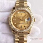 (EW) Swiss ETA3255 Rolex DayDate II Gold Case Replica Watch Diamond Bezel